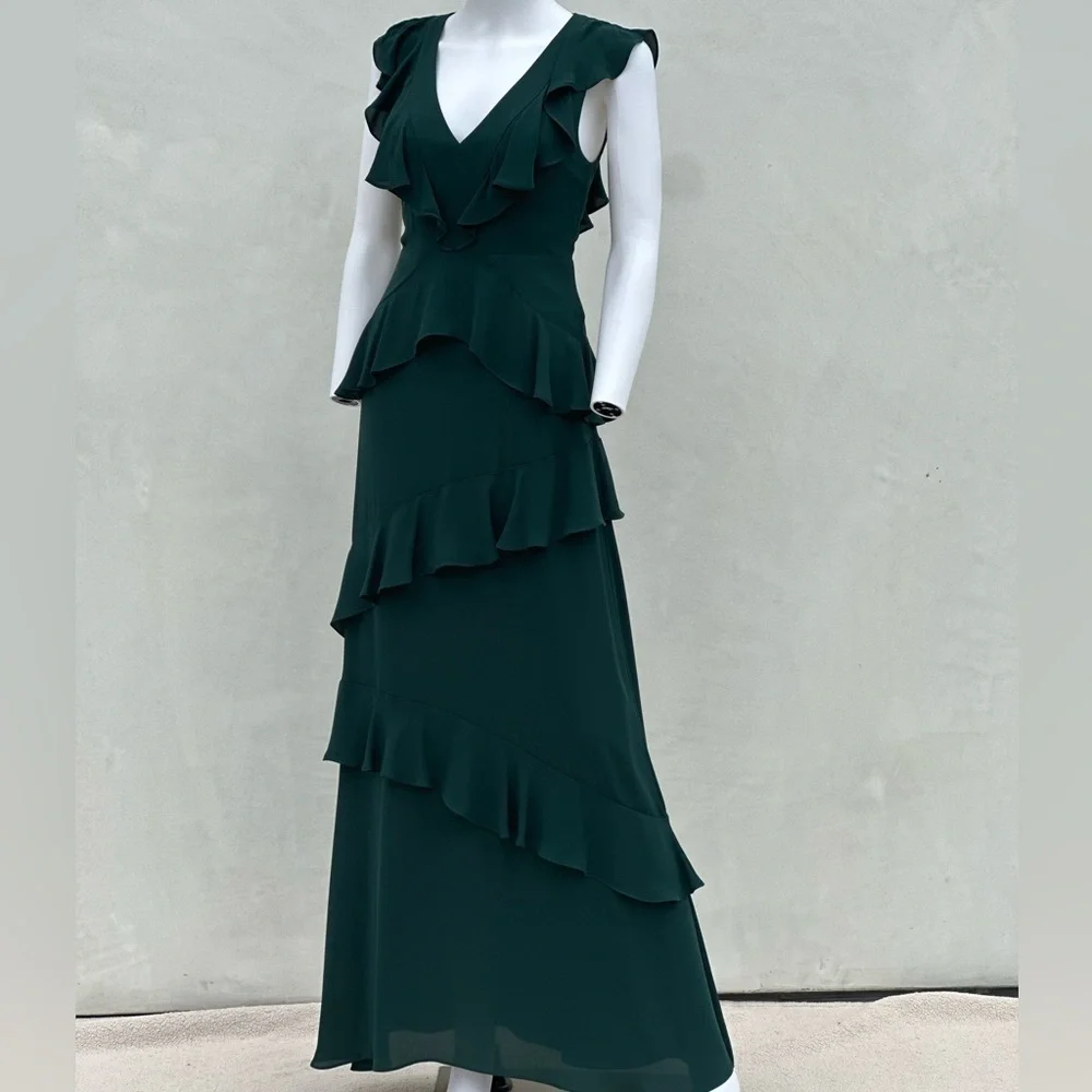 BCBG Max Azria NWT Ruffle Tiered Maxi Dress XXS Green Style JUF6Q674 BCBG Max Azria NWT Ruffle Tiered Maxi Dress XXS Green Style JUF6Q674